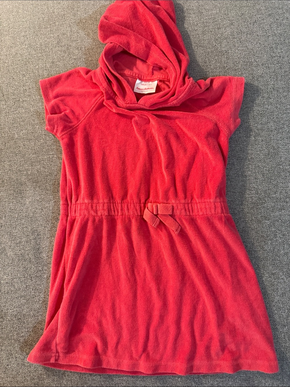 3/$15- Girls' Hooded Terry Dress in Bright Coral